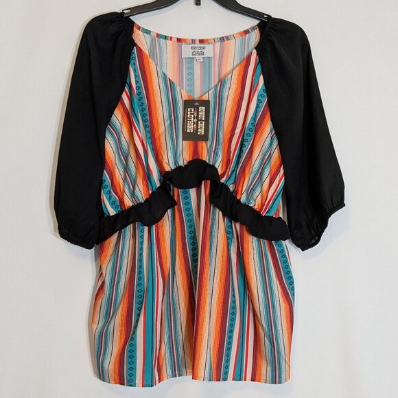 ROWDY CROWD CLOTHING Multi-Color Stripe, Satin Ruffled Top; Size M - Picture 1 of 5